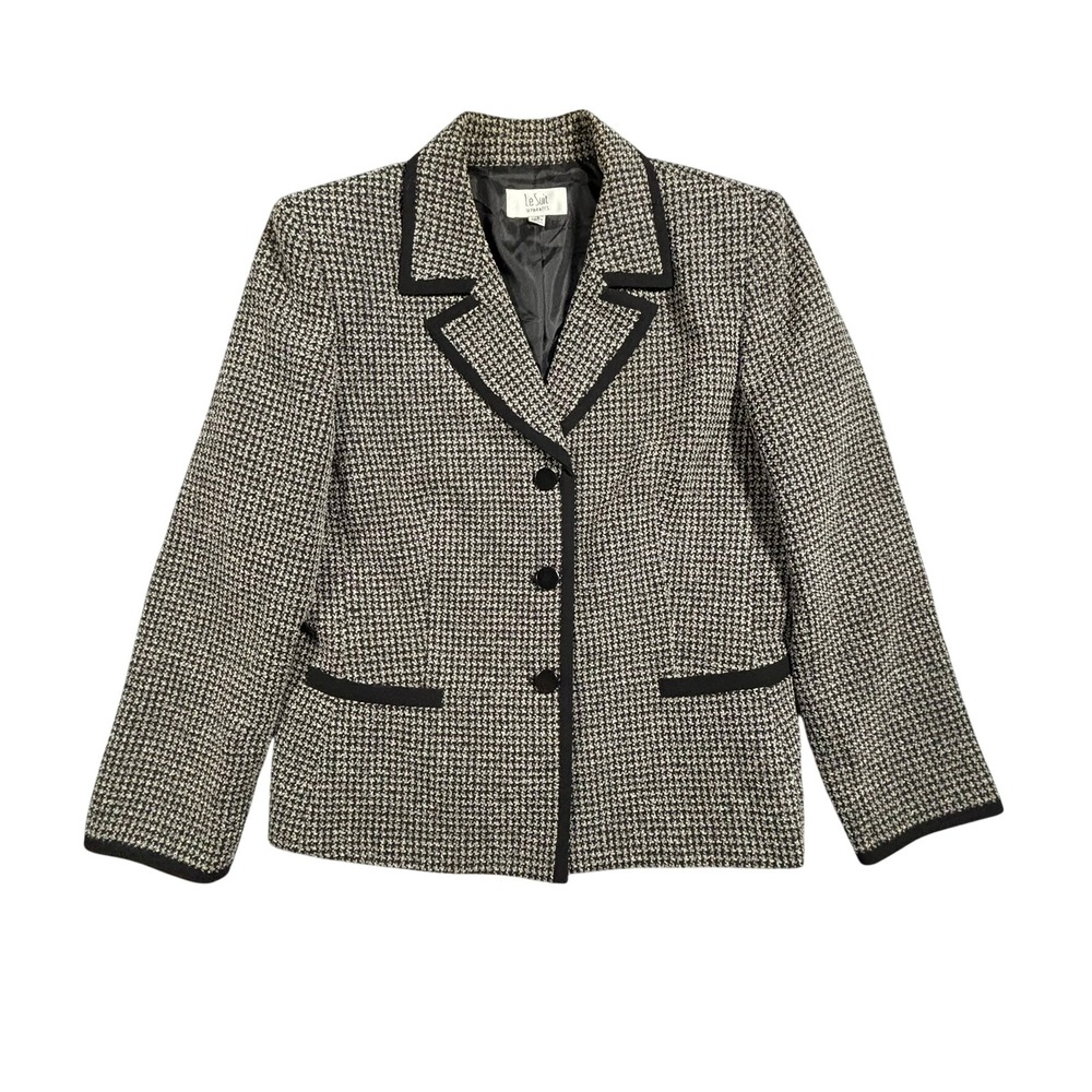 Le Suit Separates Houndstooth‎ Blazer Black Trim Button Front Women's Size 18